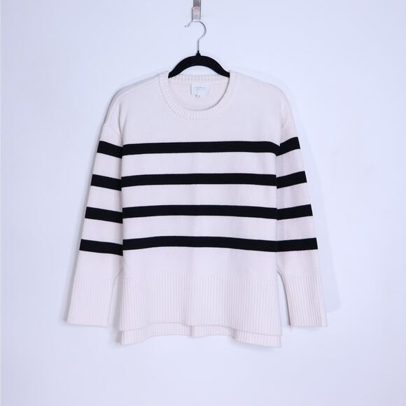 SUNDAYS Oversized Plush Crew Neck Sweater White with Black Stripes Women's XS - Picture 1 of 9